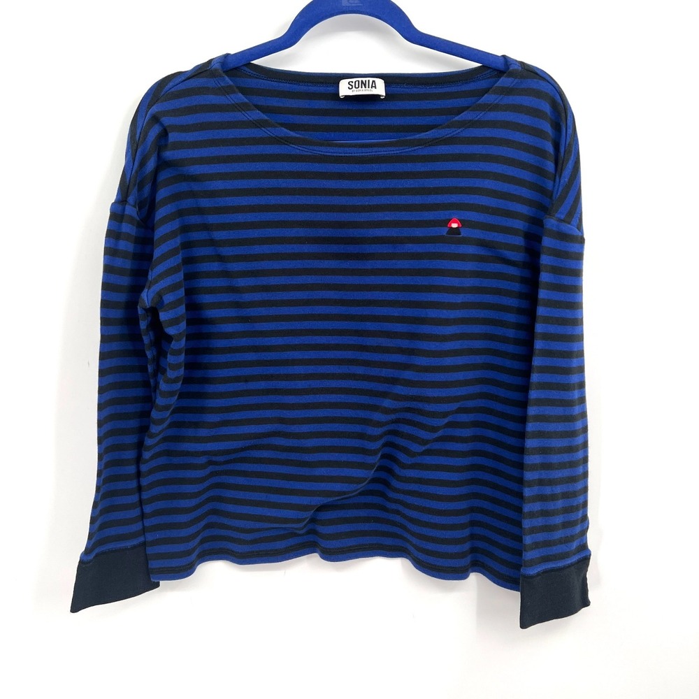 Sonia by Sonia Rykel blue black striped t-shirt top little red head scandi L